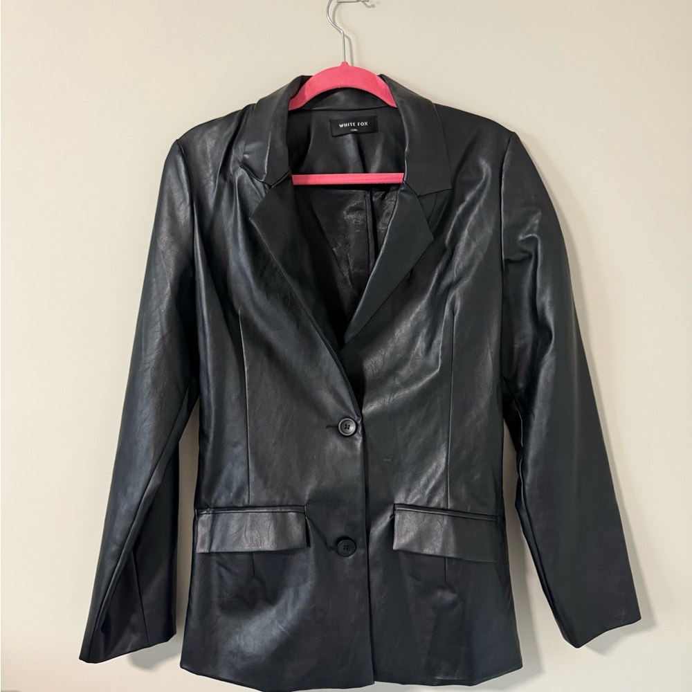 White Fox Black Leather Jacket